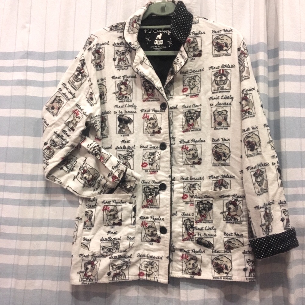 BOGO Flannel black n white jacket blazer,  high school grad dogs print, pockets